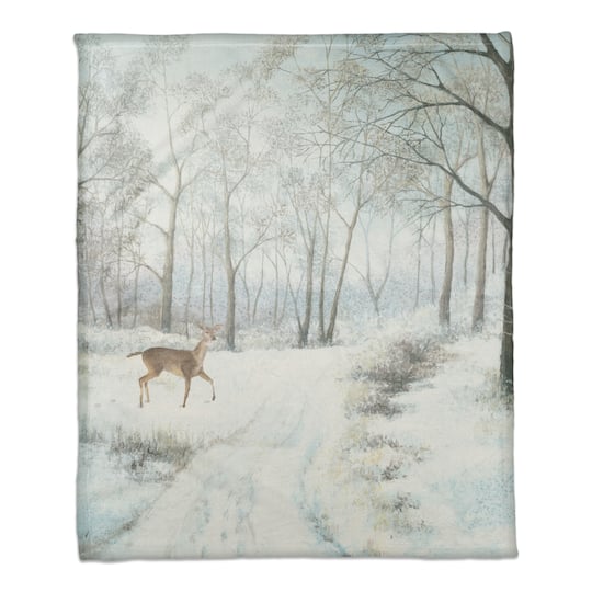 Doe Walking In The Snow 50x60 Coral Fleece Blanket